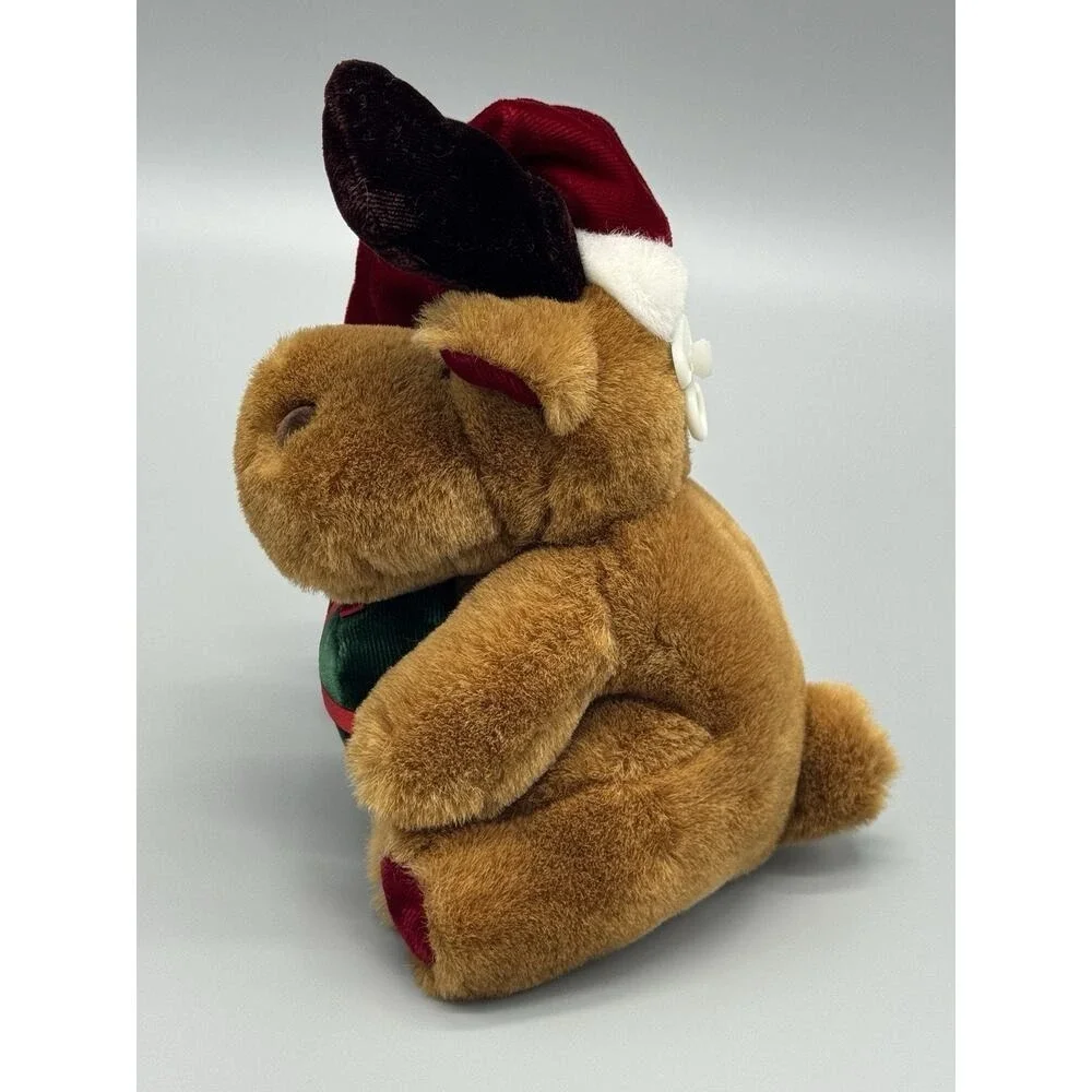 Plush Reindeer Moose In Santa Hat W/ Gift 6